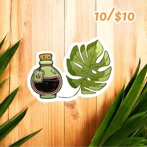Potion Bottle & Monstera Leaf Sticker – Approx. 2”